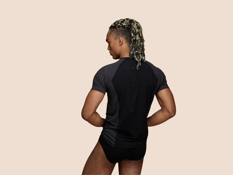 Pétrone T-shirt sport tencel noir - gris anthracite homme dos#couleur_noir-gris-anthracite