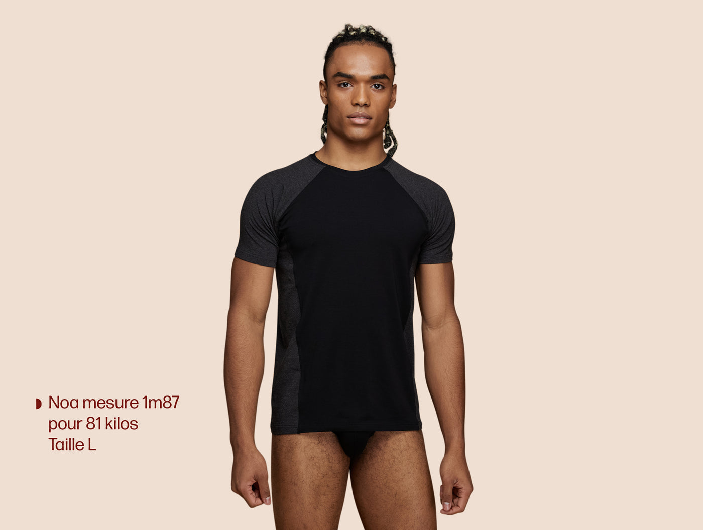 Pétrone T-shirt sport tencel noir - gris anthracite homme face#couleur_noir-gris-anthracite