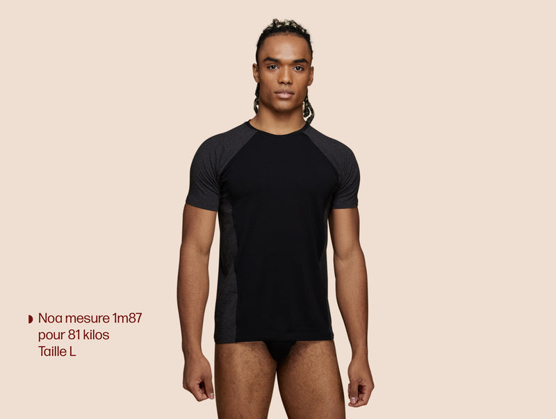 Pétrone T-shirt sport tencel noir - gris anthracite homme face#couleur_noir-gris-anthracite