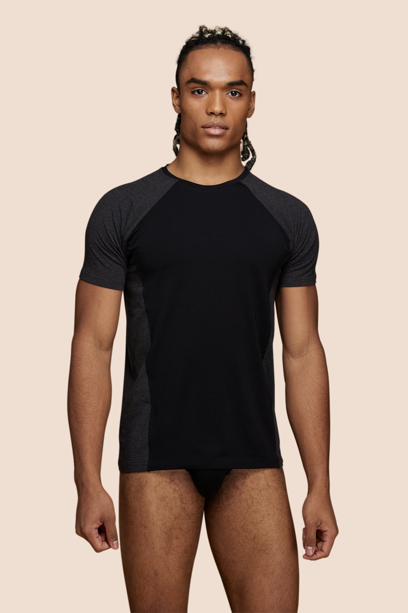 Pétrone T-shirt sport tencel noir - gris anthracite homme