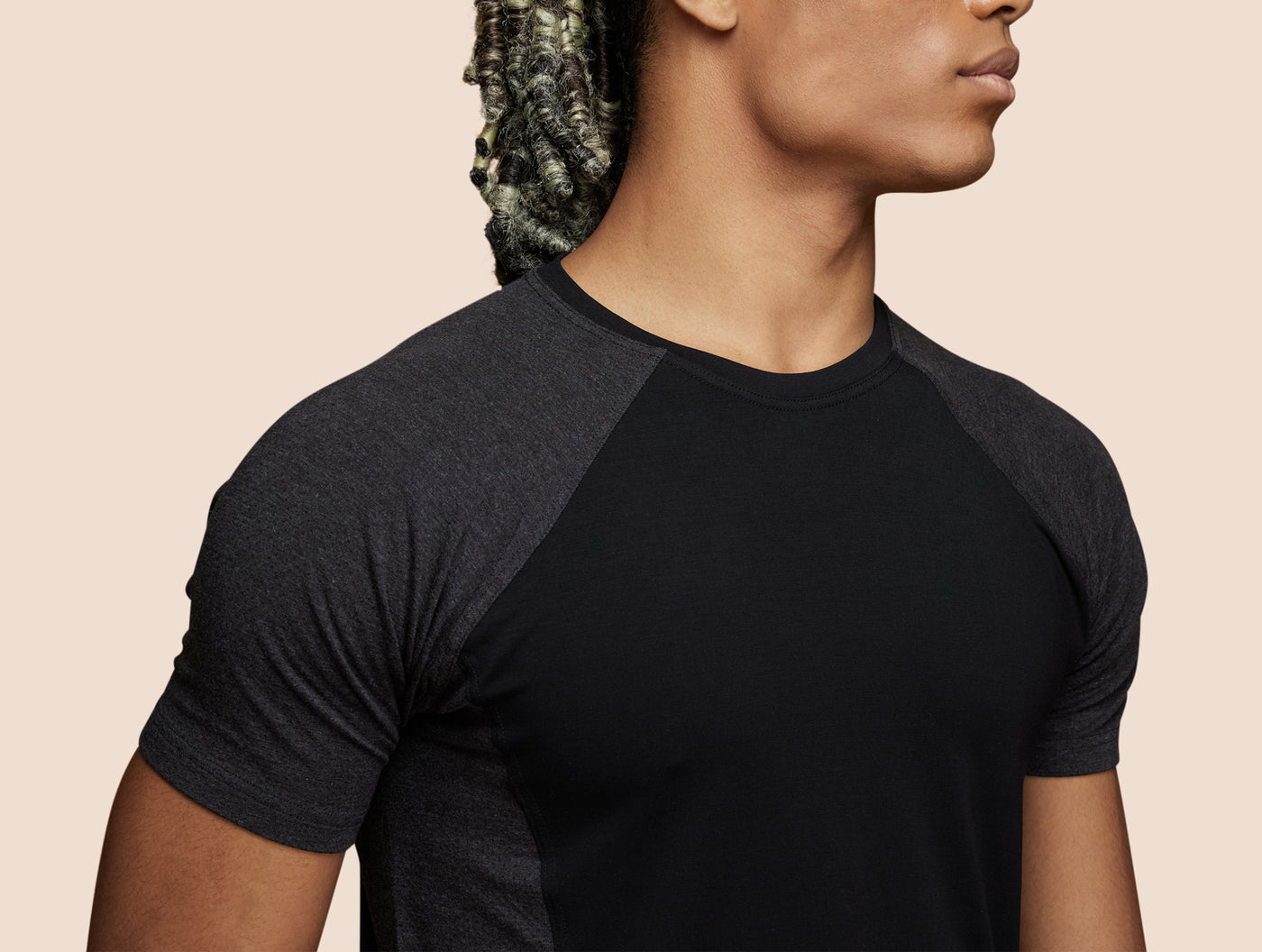 Pétrone T-shirt sport tencel noir - gris anthracite homme zoom#couleur_noir-gris-anthracite