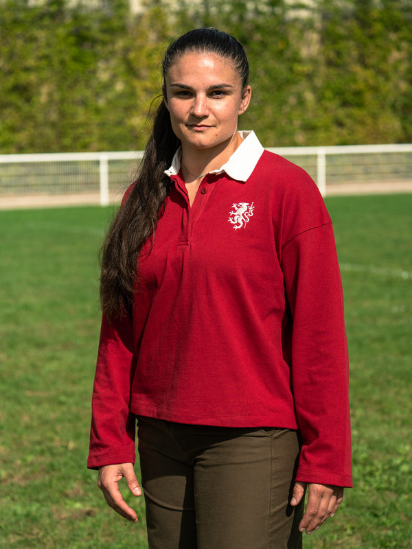 Pétrone RCA Polo manches longues héritage rugby coton bio rouge femme