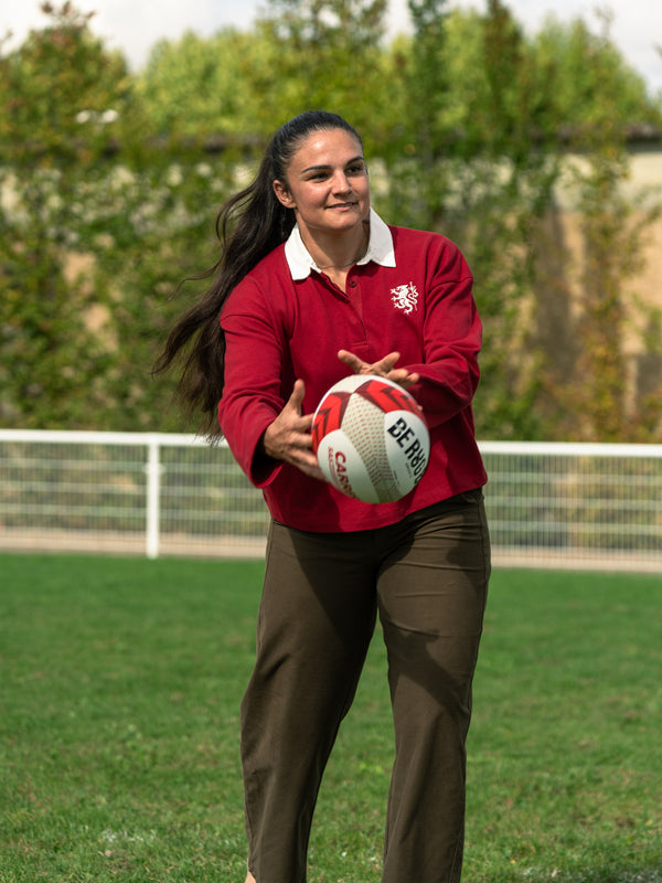 Pétrone RCA Polo manches longues héritage rugby coton bio rouge femme