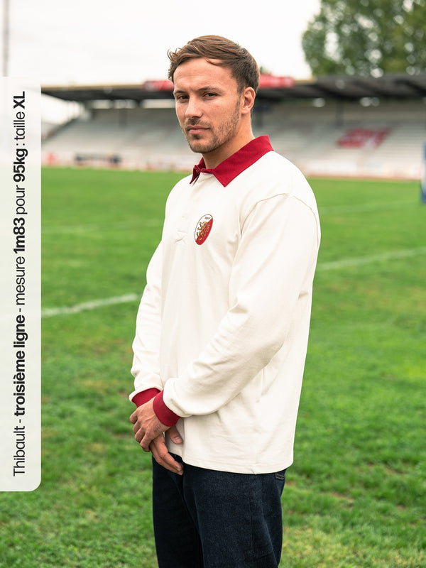 Pétrone RCA Polo manches longues héritage rugby coton bio écru homme