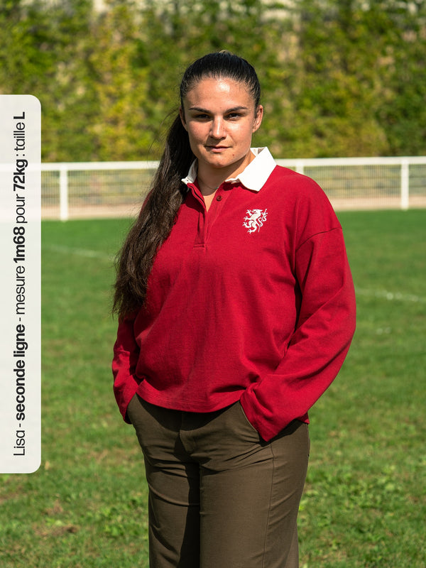 Pétrone RCA Polo manches longues héritage rugby coton bio rouge femme