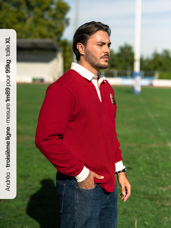 Pétrone RCA Polo manches longues héritage rugby coton bio rouge homme
