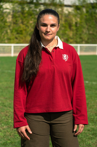 Pétrone RCA Polo manches longues héritage rugby coton bio rouge femme