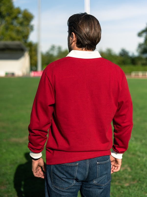 Pétrone RCA Polo manches longues héritage rugby coton bio rouge homme