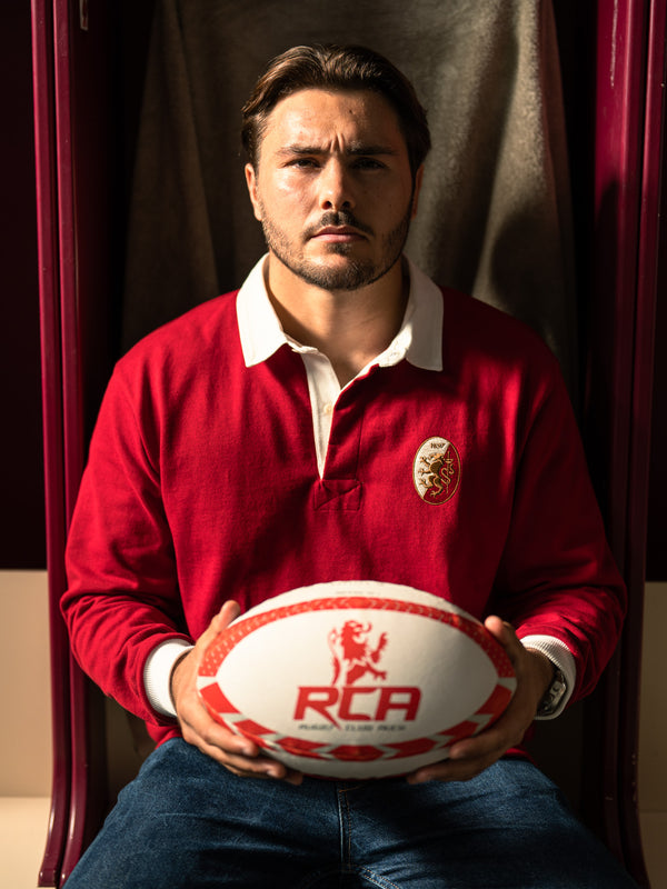 Pétrone RCA Polo manches longues héritage rugby coton bio rouge homme