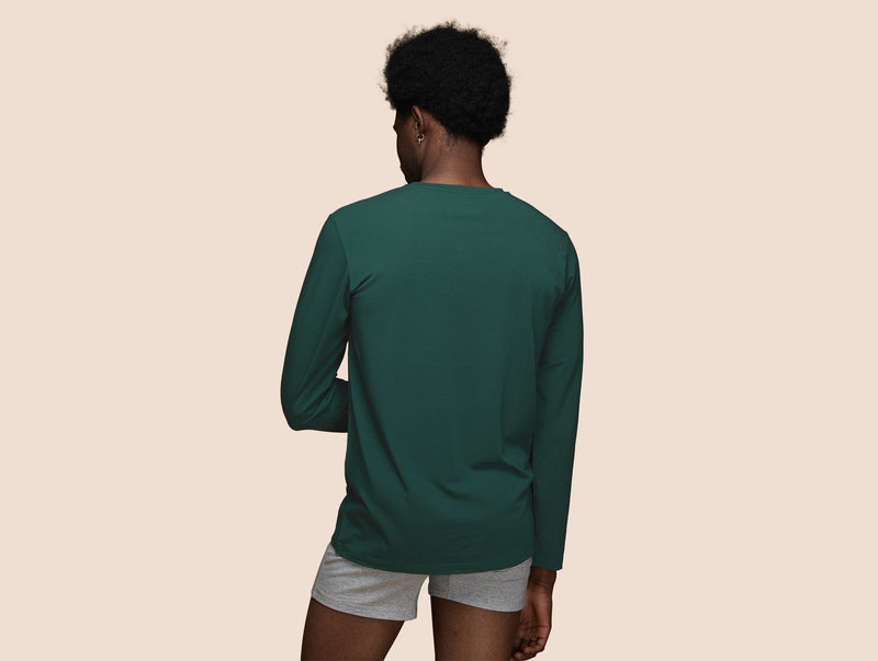 Pétrone T-shirt manches longues coton biologique Tencel vert bouteille homme#couleur_vert-bouteille