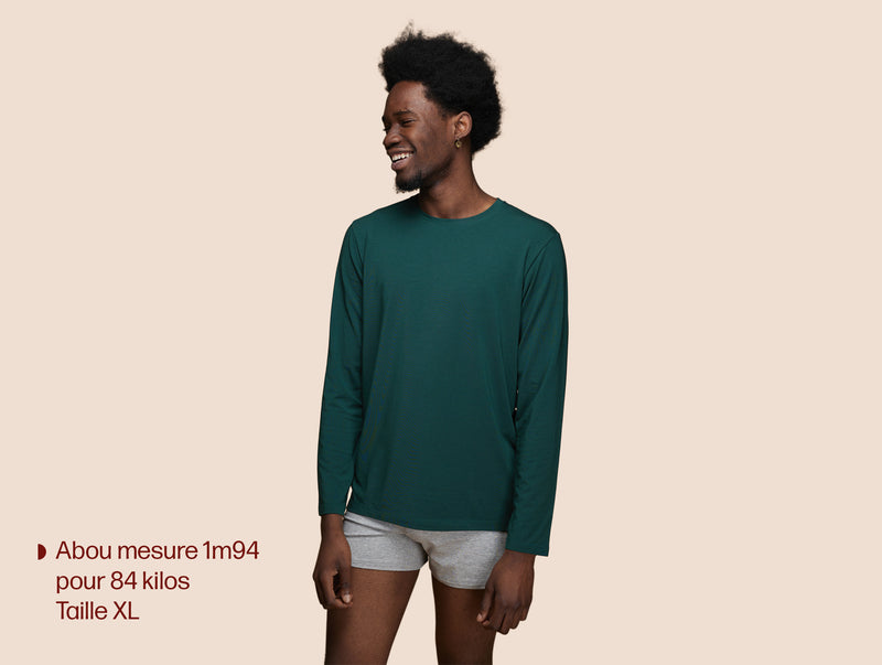 Pétrone T-shirt manches longues coton biologique Tencel vert bouteille homme#couleur_vert-bouteille