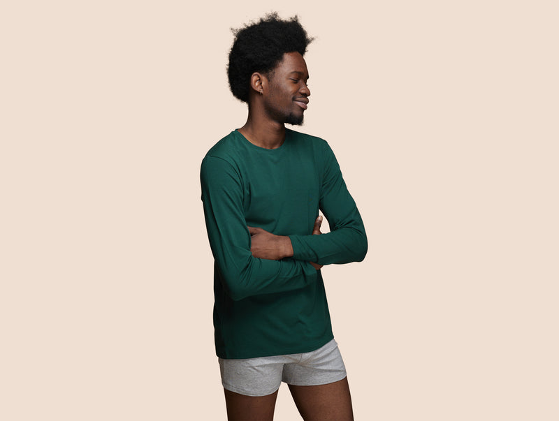 Pétrone T-shirt manches longues coton biologique Tencel vert bouteille homme#couleur_vert-bouteille
