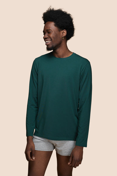 Pétrone T-shirt manches longues coton biologique Tencel vert bouteille homme