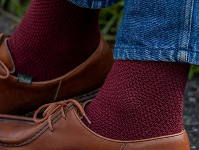 Pétrone chaussettes gaufrées chaudes coton épais bordeaux foncé homme#couleur_bordeaux-foncé