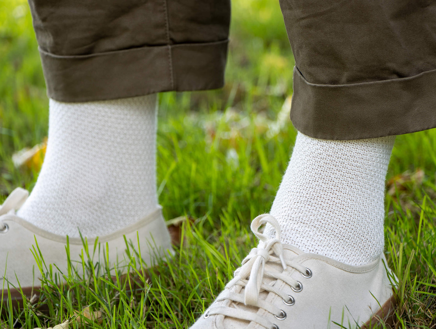 Pétrone chaussettes gaufrées chaudes coton épais blanc crème homme#couleur_blanc-crème