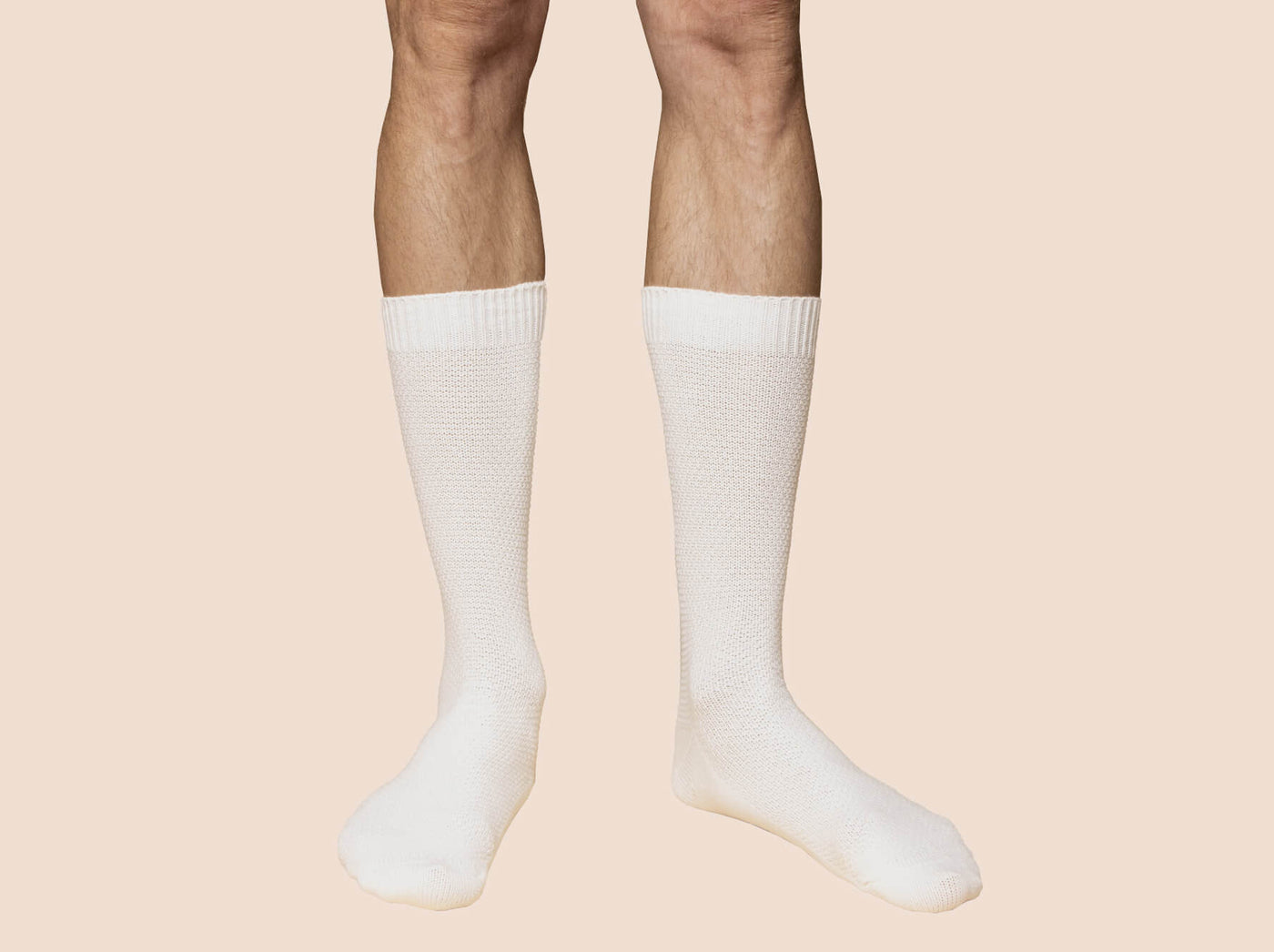 Pétrone chaussettes gaufrées chaudes coton épais blanc crème homme#couleur_blanc-crème