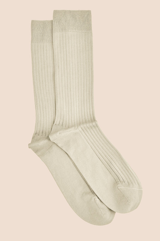 Pétrone chaussettes côtelées mi-mollet en fil d'Ecosse italien beige hommes