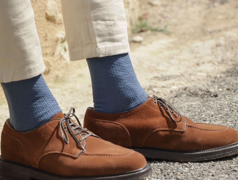Pétrone chaussettes nid d'abeille fil d'Ecosse bleu céruléen homme#couleur_bleu-céruléen