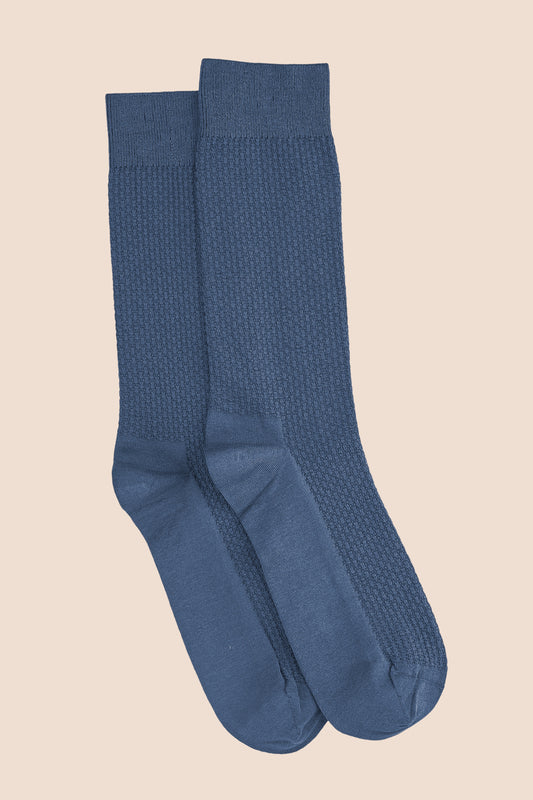 Pétrone chaussettes nid d'abeille fil d'Ecosse bleu céruléen homme