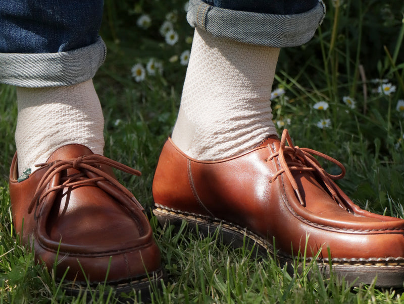 Pétrone chaussettes nid d'abeille fil d'Ecosse ivoire homme#couleur_beige