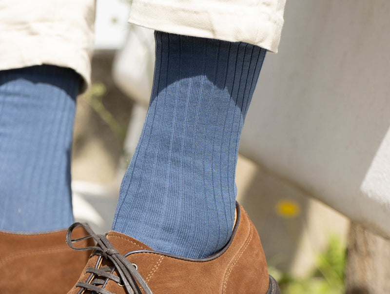 Pétrone mi-bas fil d’Écosse bleu céruléen homme#couleur_bleu-céruléen