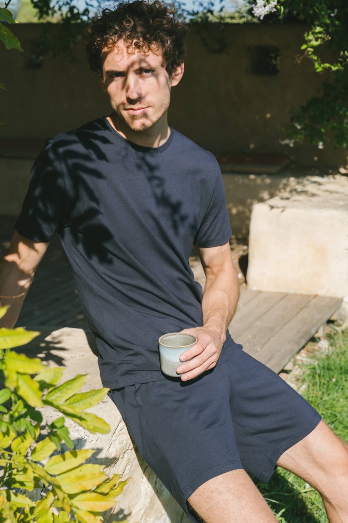 Ensemble de pyjama court coton biologique tencel lyocell homme#