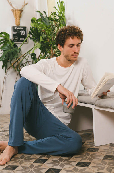 pétrone pantalon de pyjama bleu céruléen