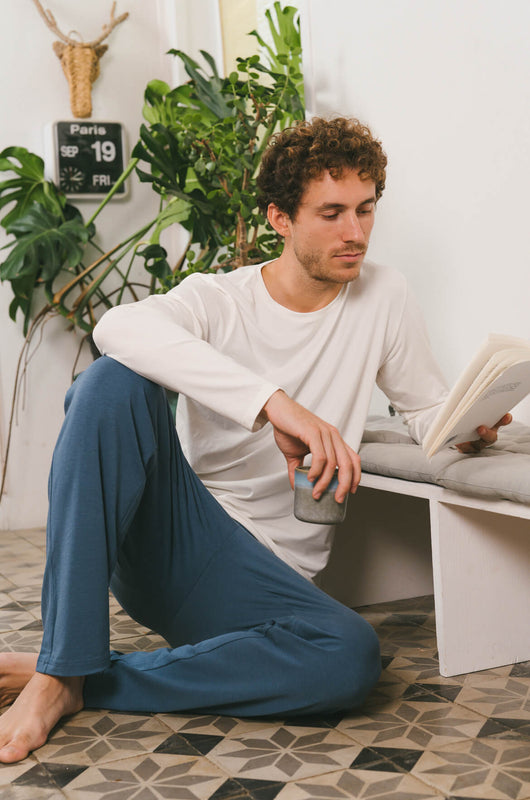 pétrone pantalon de pyjama bleu céruléen