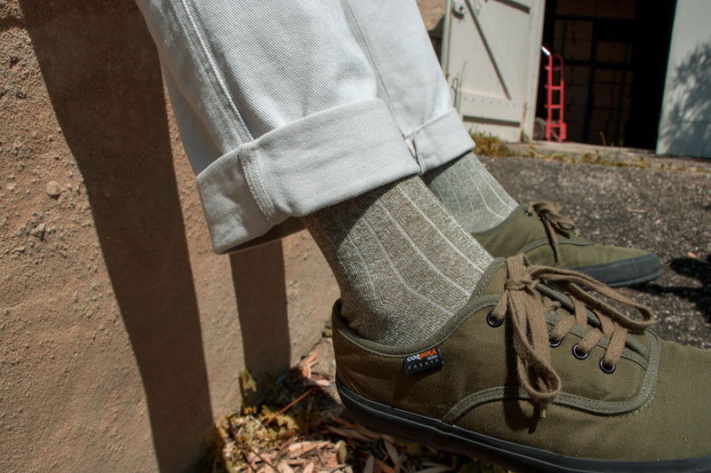 Petrone-chaussettes-lin-coton-homme-vert kaki chiné#couleur_vert-kaki-chiné