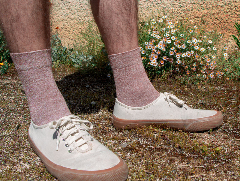 Petrone-chaussettes-lin-coton-homme-terracotta chiné#couleur_terracotta-chiné