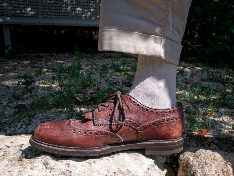 Petrone-chaussettes-lin-coton-homme-beige chiné#couleur_beige-chiné