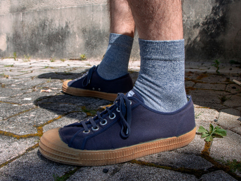 Petrone-chaussettes-lin-coton-homme-bleu chiné#couleur_bleu-chiné