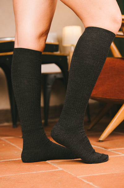 Pétrone mi-bas laine mérinos gris anthracite chiné homme