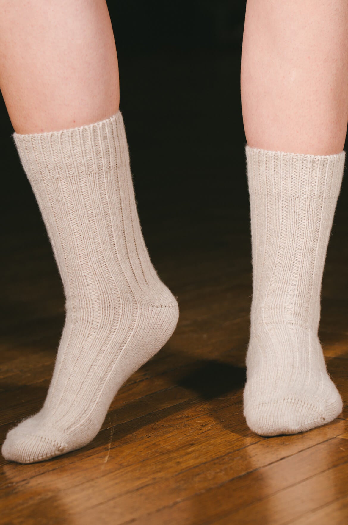 Pétrone chaussettes chaudes côtelées laine mérinos beige femme vignette