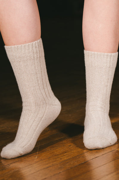 Pétrone chaussettes chaudes côtelées laine mérinos beige femme vignette