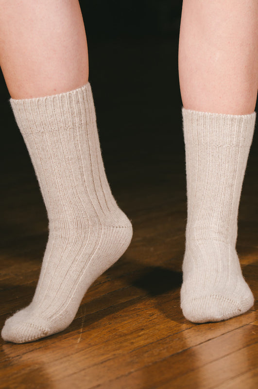 Pétrone chaussettes chaudes côtelées laine mérinos beige femme vignette