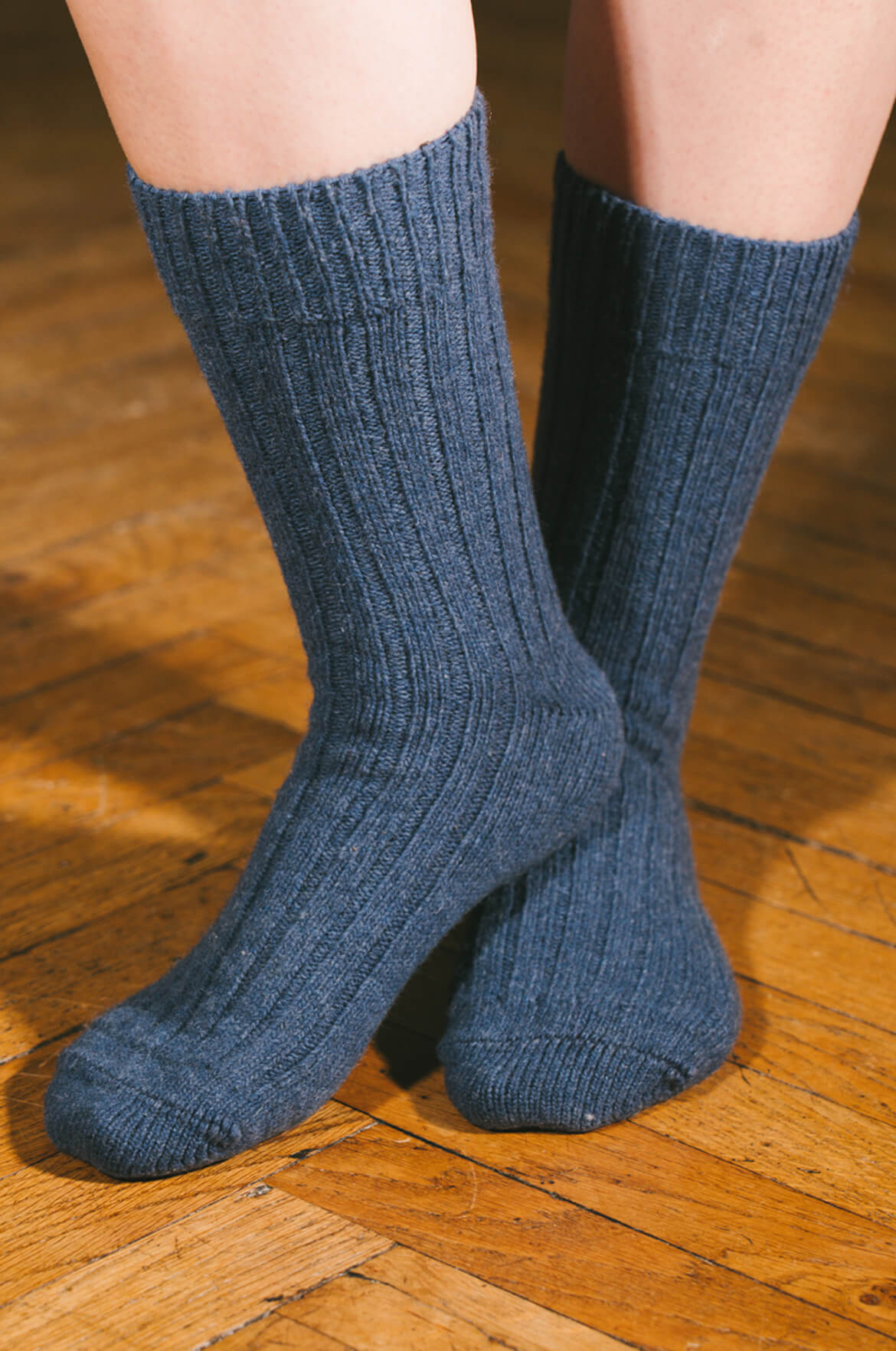 Pétrone chaussettes chaudes côtelées laine mérinos bleu chiné femme vignette