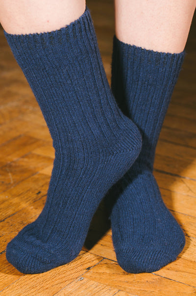 Pétrone chaussettes chaudes côtelées laine mérinos bleu marine homme vignette
