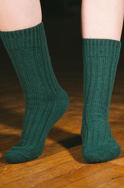 Pétrone chaussettes chaudes côtelées laine mérinos vert homme vignette