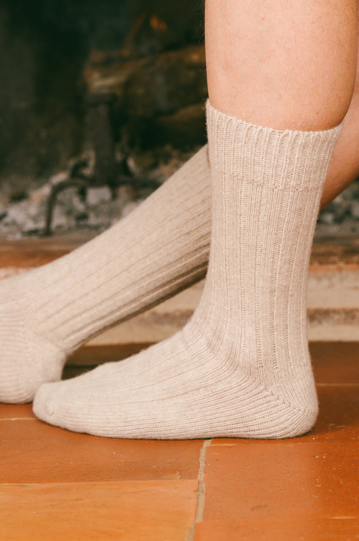 Pétrone chaussettes chaudes côtelées laine mérinos beige homme vignette