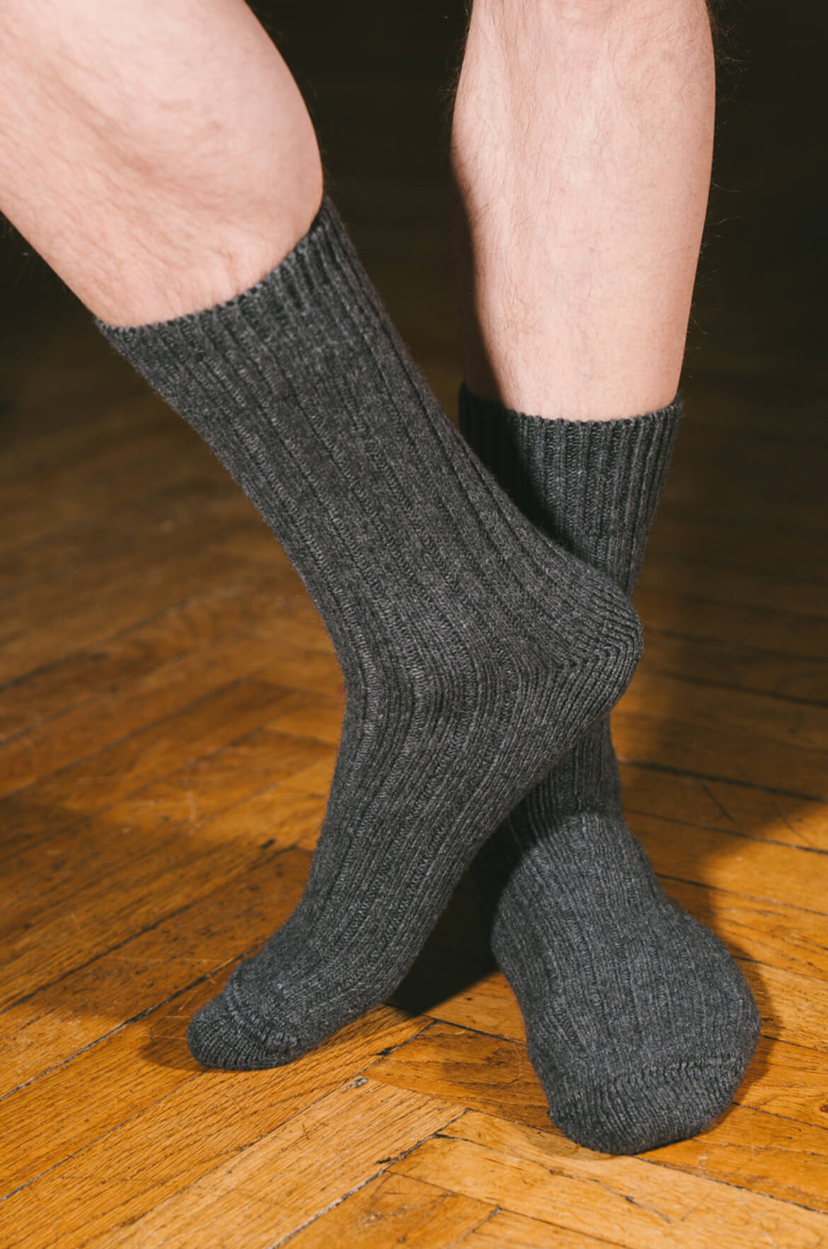 Pétrone chaussettes chaudes côtelées laine mérinos gris anthracite homme vignette