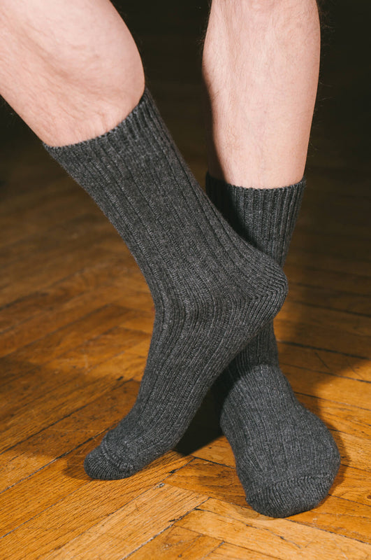 Pétrone chaussettes chaudes côtelées laine mérinos gris anthracite homme vignette