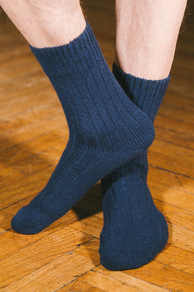Pétrone chaussettes chaudes côtelées laine mérinos bleu marine homme vignette