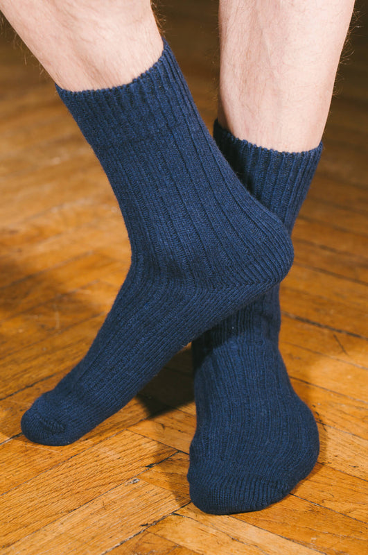 Pétrone chaussettes chaudes côtelées laine mérinos bleu marine homme vignette