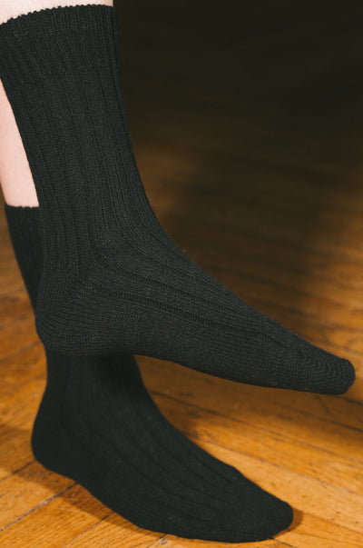 Pétrone chaussettes chaudes côtelées laine mérinos noir homme vignette