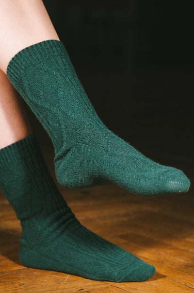 Pétrone chaussettes chaudes maille laine mérinos vert homme vignette