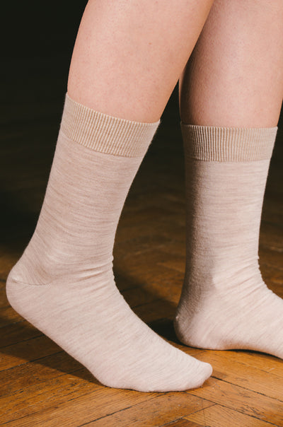 Pétrone chaussettes laine mérinos beige chiné femme vignette