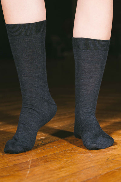 Pétrone chaussettes laine mérinos bleu chiné femme vignette