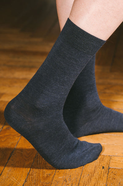 Pétrone chaussettes laine mérinos bleu chiné homme vignette