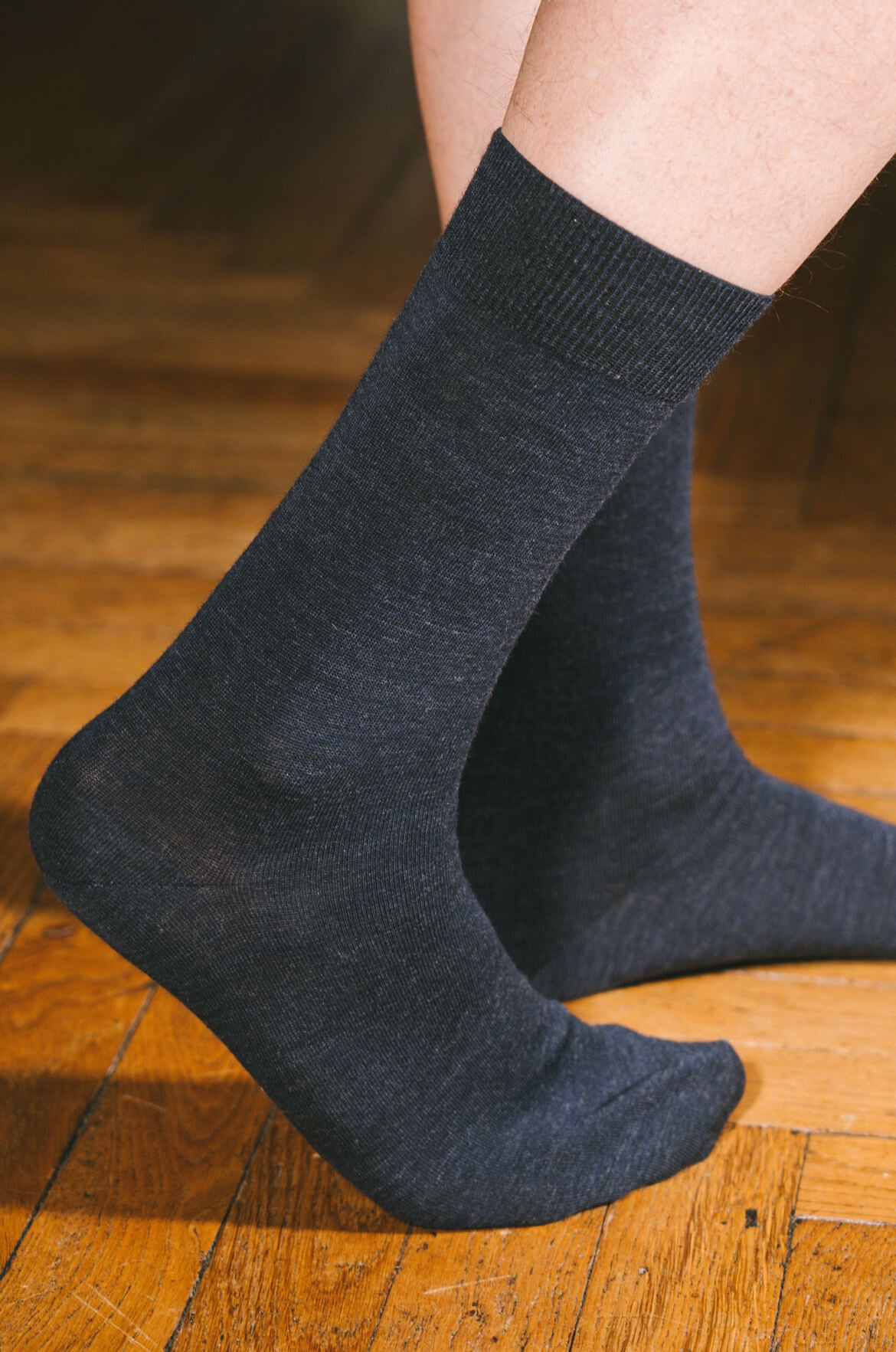 Pétrone chaussettes laine mérinos bleu chiné homme vignette